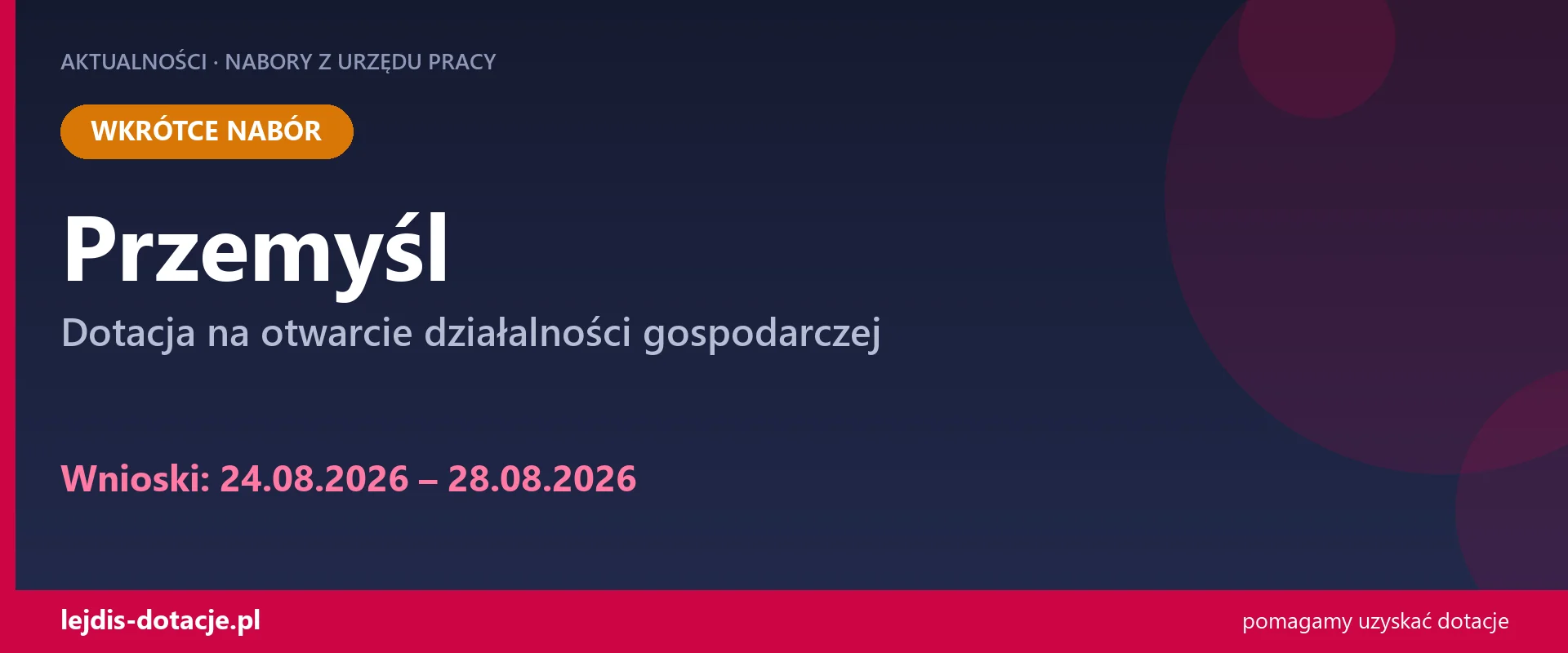 PUP Przemyśl ogłasza nabór — dotacja na otwarcie działalności gospodarczej (24 sierpnia 2026)