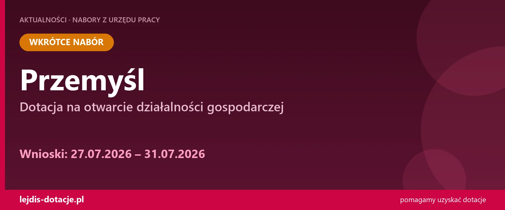 PUP Przemyśl ogłasza nabór — dotacja na otwarcie działalności gospodarczej (27 lipca 2026)