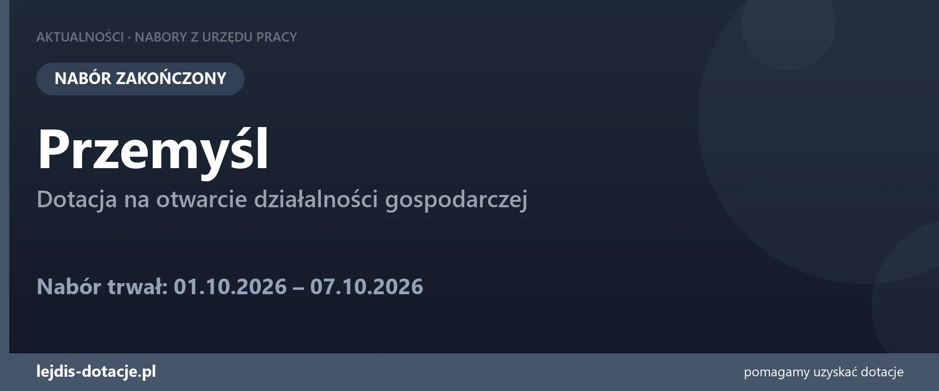 PUP Przemyśl zakończył nabór — dotacja na otwarcie działalności gospodarczej (7 października 2026)