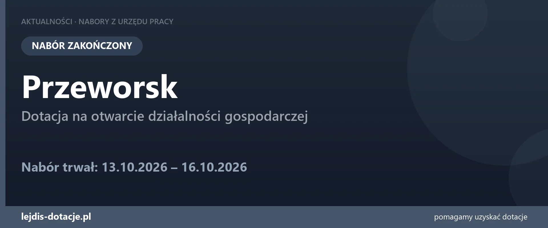 PUP Przeworsk zakończył nabór — dotacja na otwarcie działalności gospodarczej (16 października 2026)