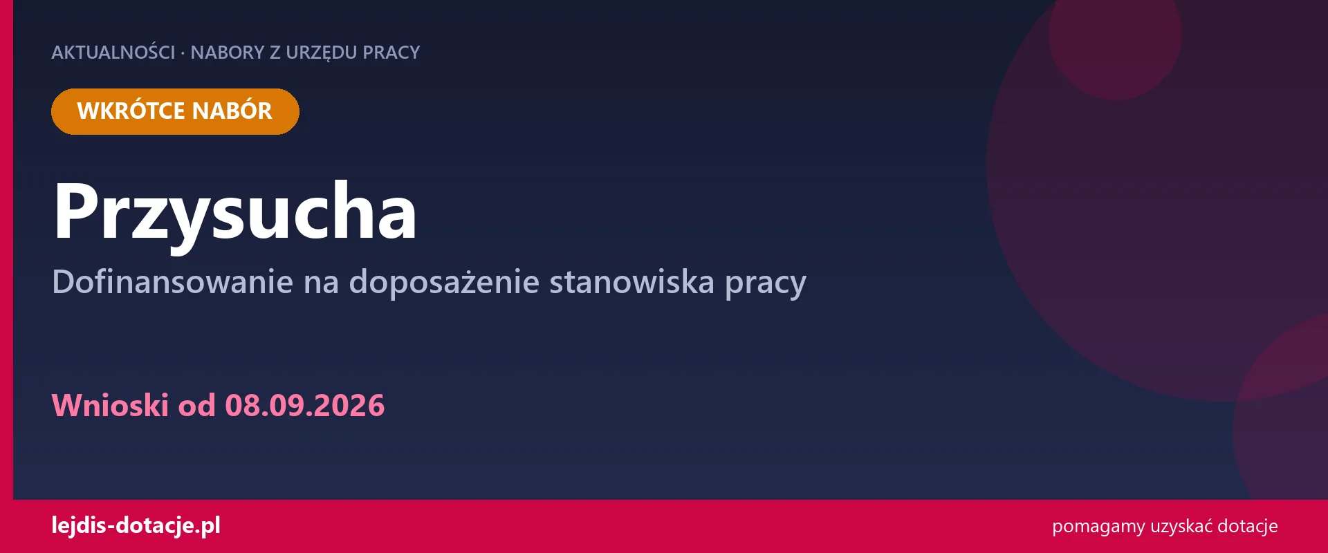 PUP Przysucha ogłasza nabór — dofinansowanie na doposażenie stanowiska pracy (8 września 2026)