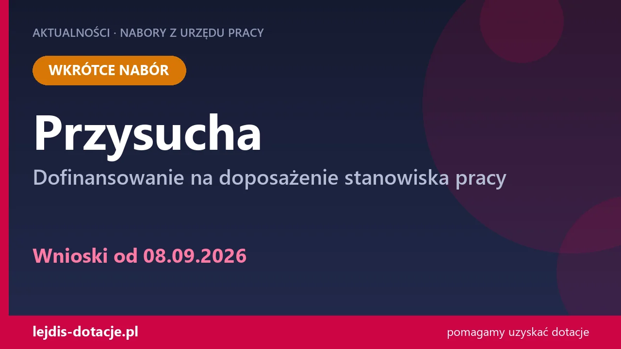 PUP Przysucha ogłasza nabór — dofinansowanie na doposażenie stanowiska pracy (8 września 2026)