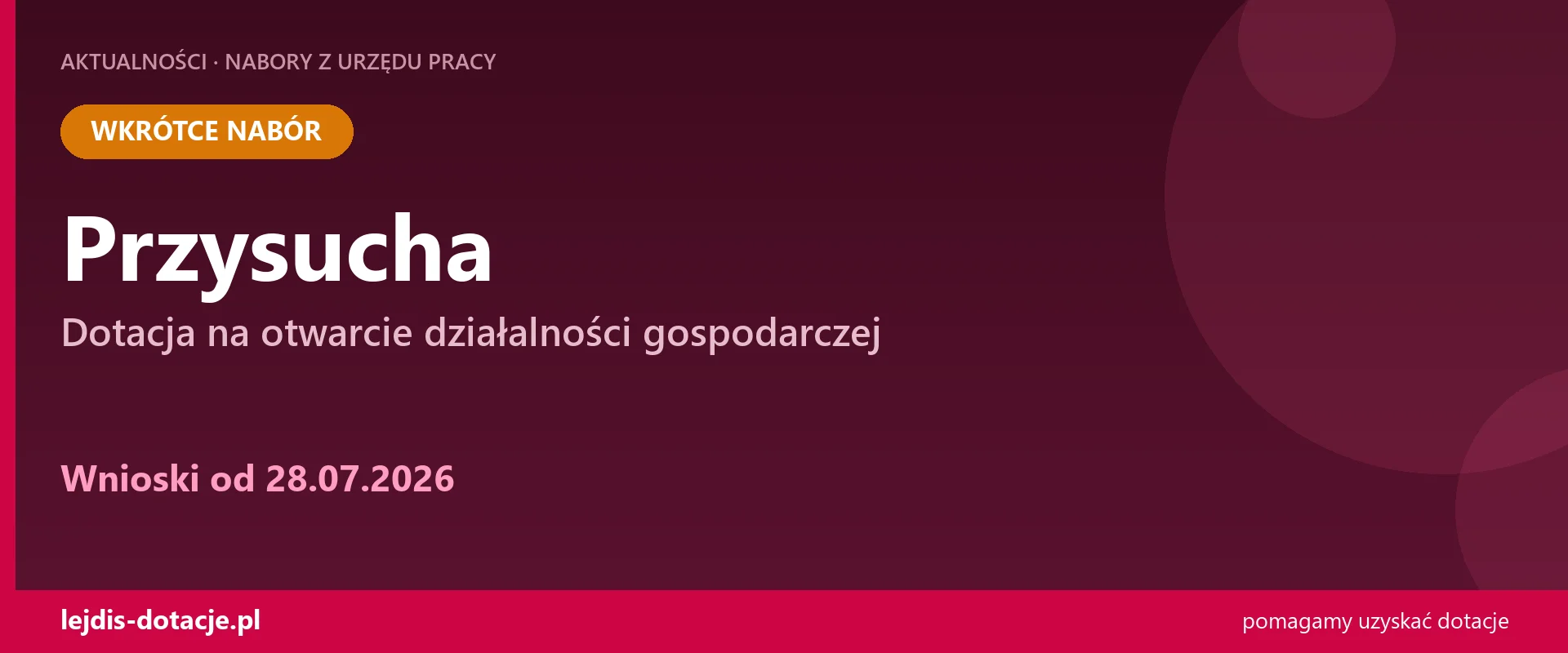PUP Przysucha ogłasza nabór — dotacja na otwarcie działalności gospodarczej (28 lipca 2026)