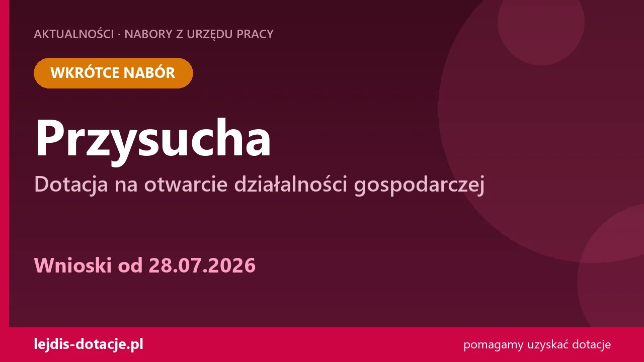 PUP Przysucha ogłasza nabór — dotacja na otwarcie działalności gospodarczej (28 lipca 2026)