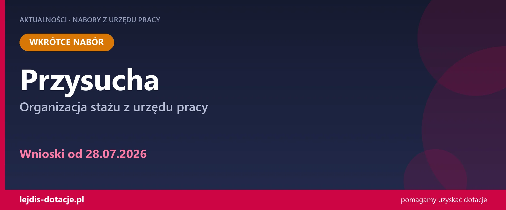 PUP Przysucha ogłasza nabór — organizacja stażu z urzędu pracy (28 lipca 2026)