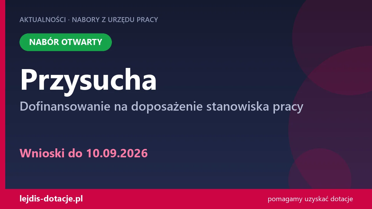 PUP Przysucha przyjmuje wnioski — dofinansowanie na doposażenie stanowiska pracy (10 września 2026)