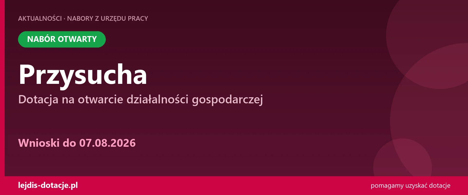 PUP Przysucha przyjmuje wnioski — dotacja na otwarcie działalności gospodarczej (7 sierpnia 2026)