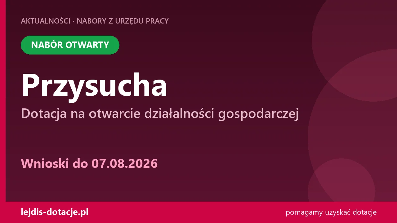 PUP Przysucha przyjmuje wnioski — dotacja na otwarcie działalności gospodarczej (7 sierpnia 2026)