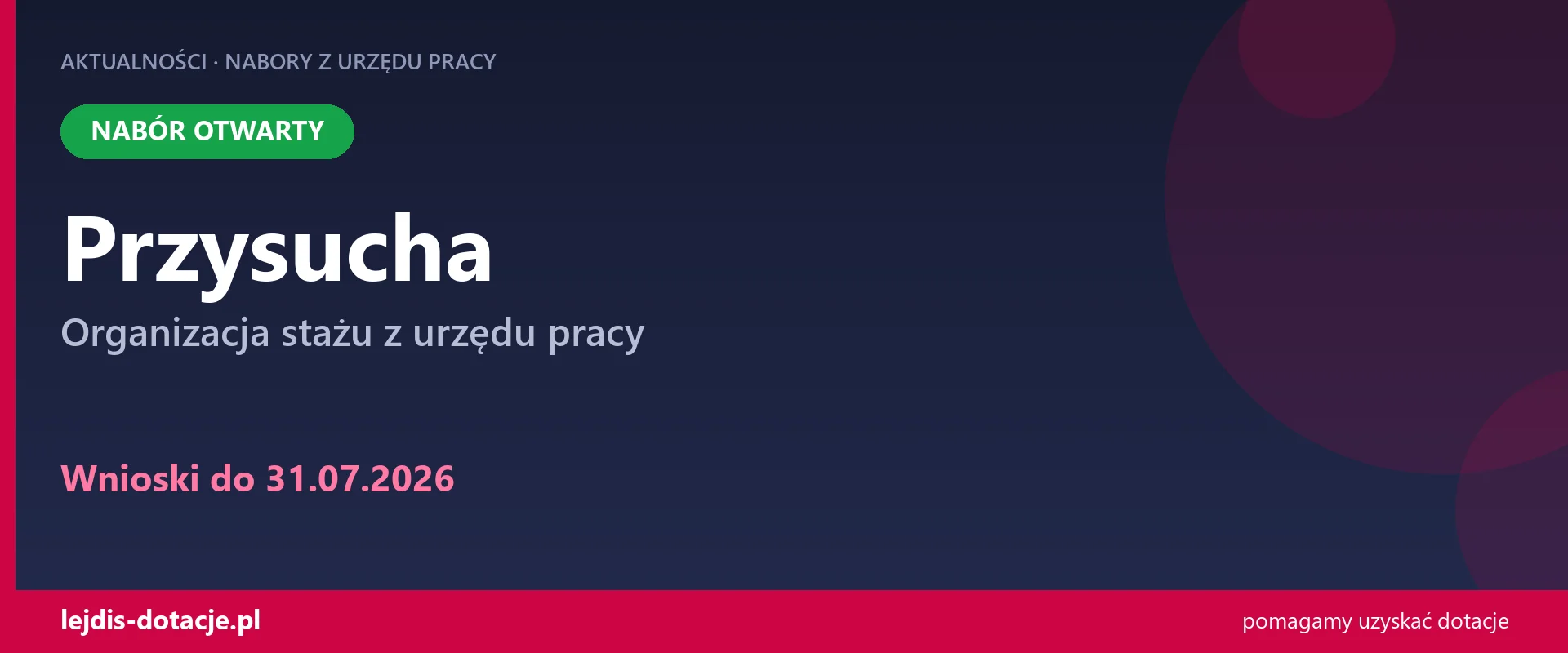 PUP Przysucha przyjmuje wnioski — organizacja stażu z urzędu pracy (31 lipca 2026)