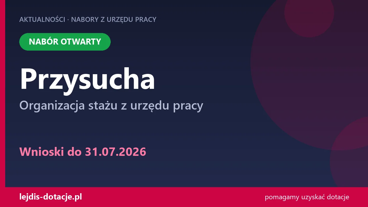 PUP Przysucha przyjmuje wnioski — organizacja stażu z urzędu pracy (31 lipca 2026)