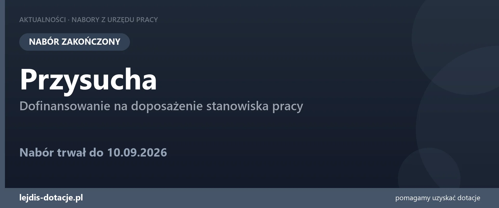 PUP Przysucha zakończył nabór — dofinansowanie na doposażenie stanowiska pracy (10 września 2026)