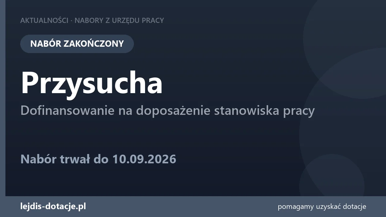 PUP Przysucha zakończył nabór — dofinansowanie na doposażenie stanowiska pracy (10 września 2026)
