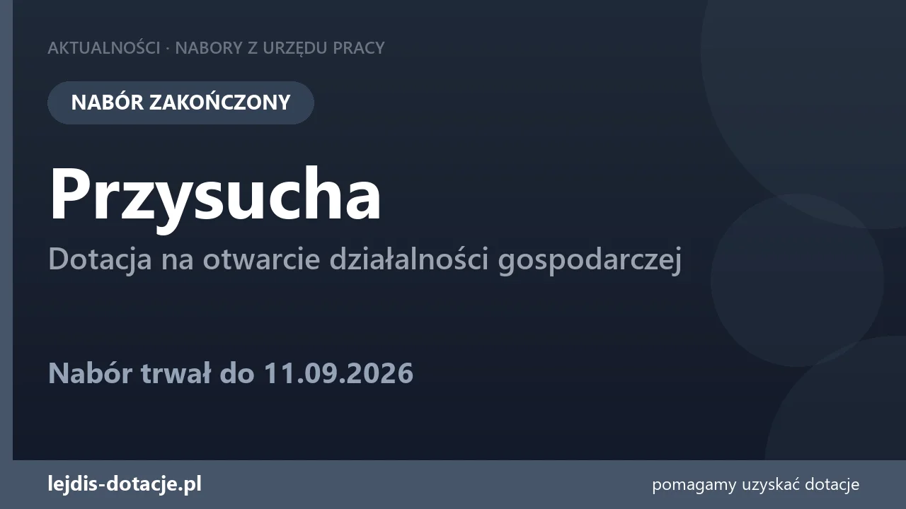 PUP Przysucha zakończył nabór — dotacja na otwarcie działalności gospodarczej (11 września 2026)