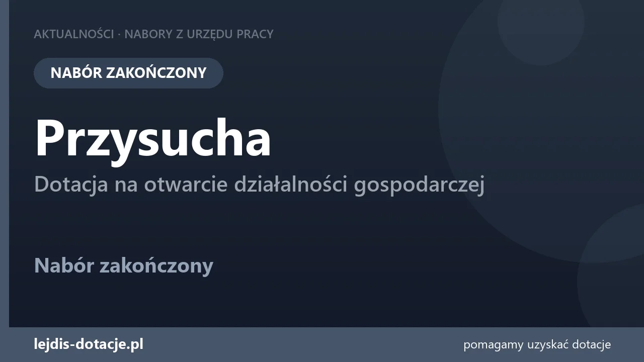 PUP Przysucha zakończył nabór — dotacja na otwarcie działalności gospodarczej (4 września 2026)