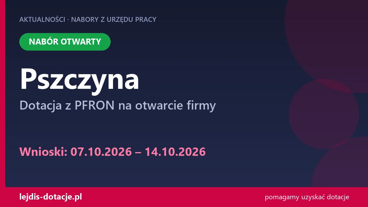 PUP Pszczyna przyjmuje wnioski — dotacja z PFRON na otwarcie firmy (7 października 2026)