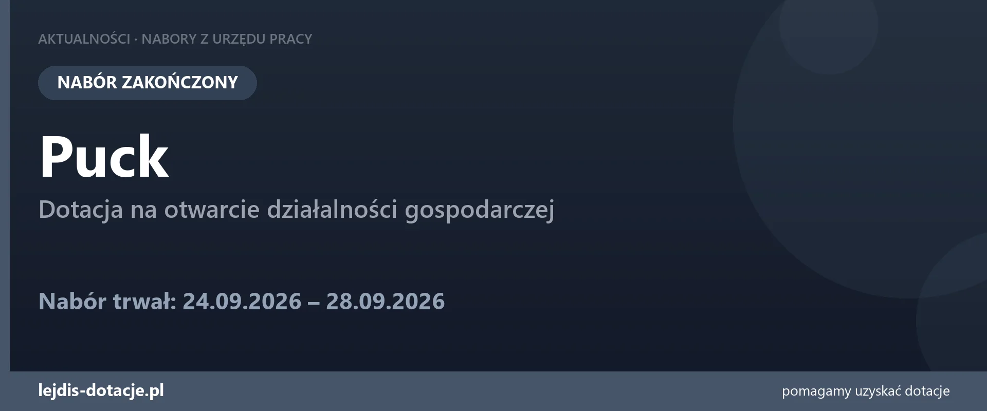 PUP Puck zakończył nabór — dotacja na otwarcie działalności gospodarczej (28 września 2026)