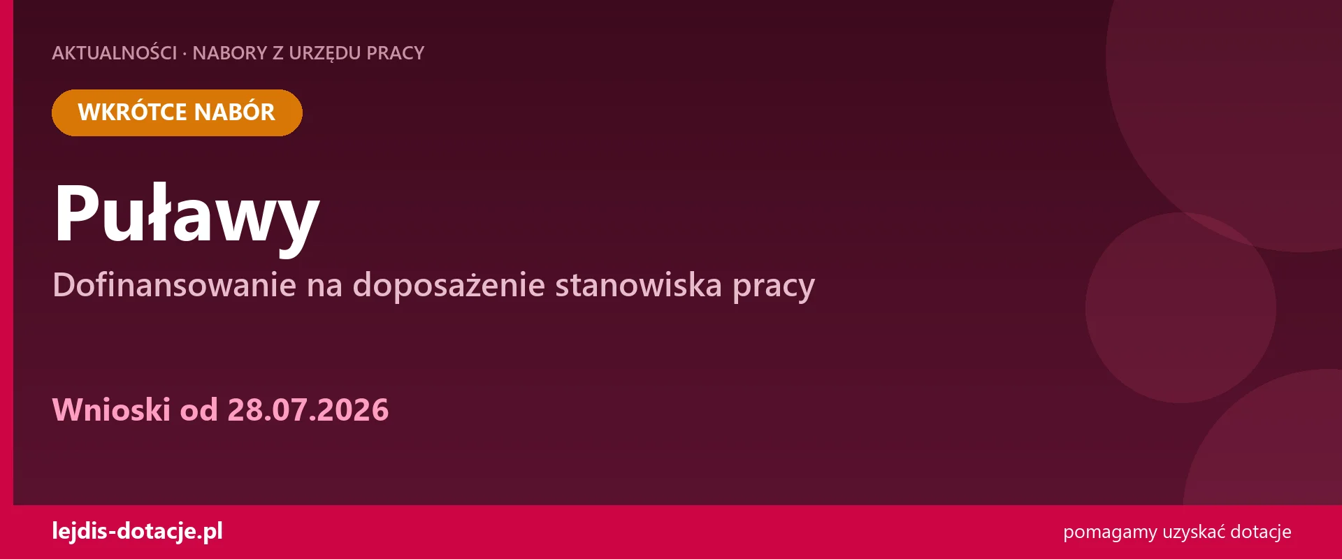 PUP Puławy ogłasza nabór — dofinansowanie na doposażenie stanowiska pracy (28 lipca 2026)