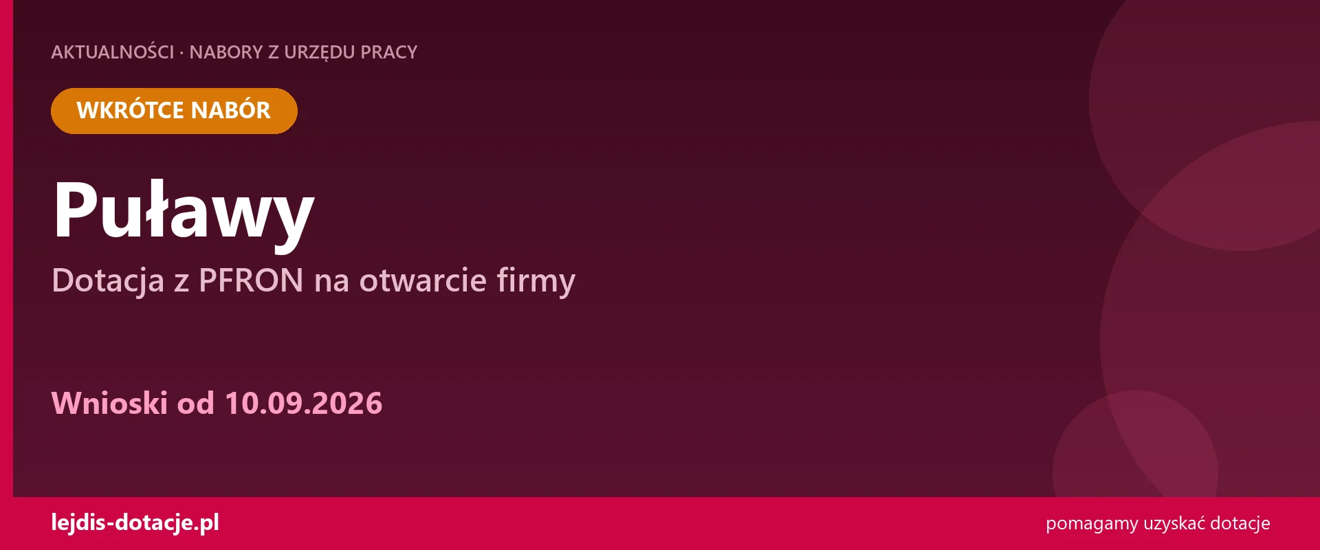 PUP Puławy ogłasza nabór — dotacja z PFRON na otwarcie firmy (10 września 2026)