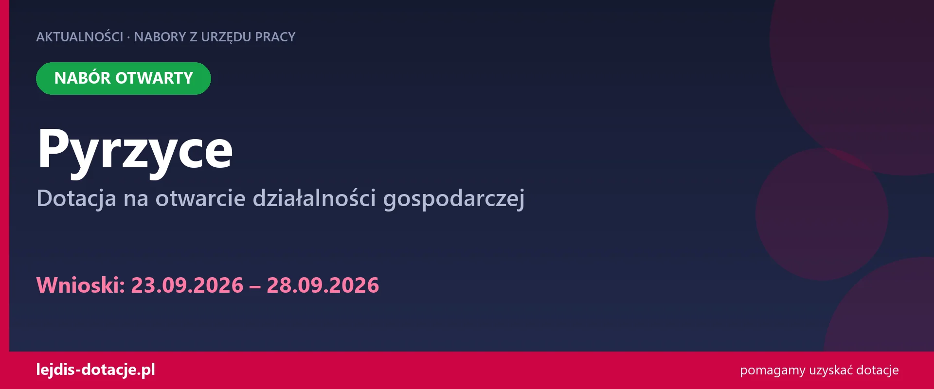 PUP Pyrzyce przyjmuje wnioski — dotacja na otwarcie działalności gospodarczej (23 września 2026)