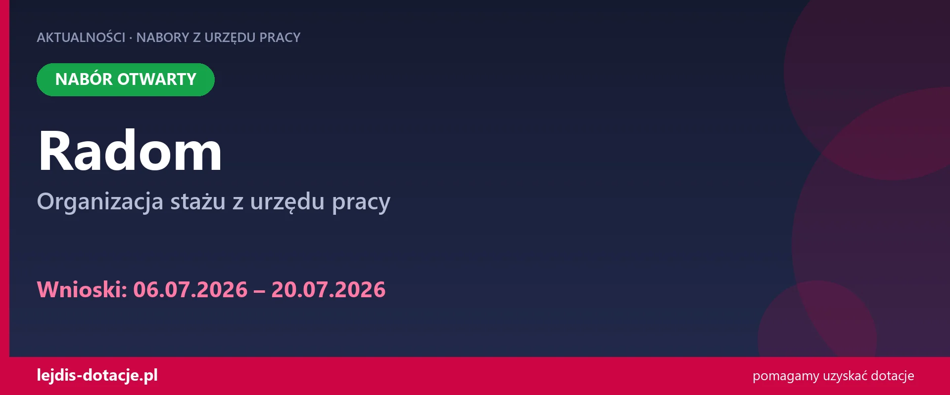 PUP Radom przyjmuje wnioski — organizacja stażu z urzędu pracy (6 lipca 2026)