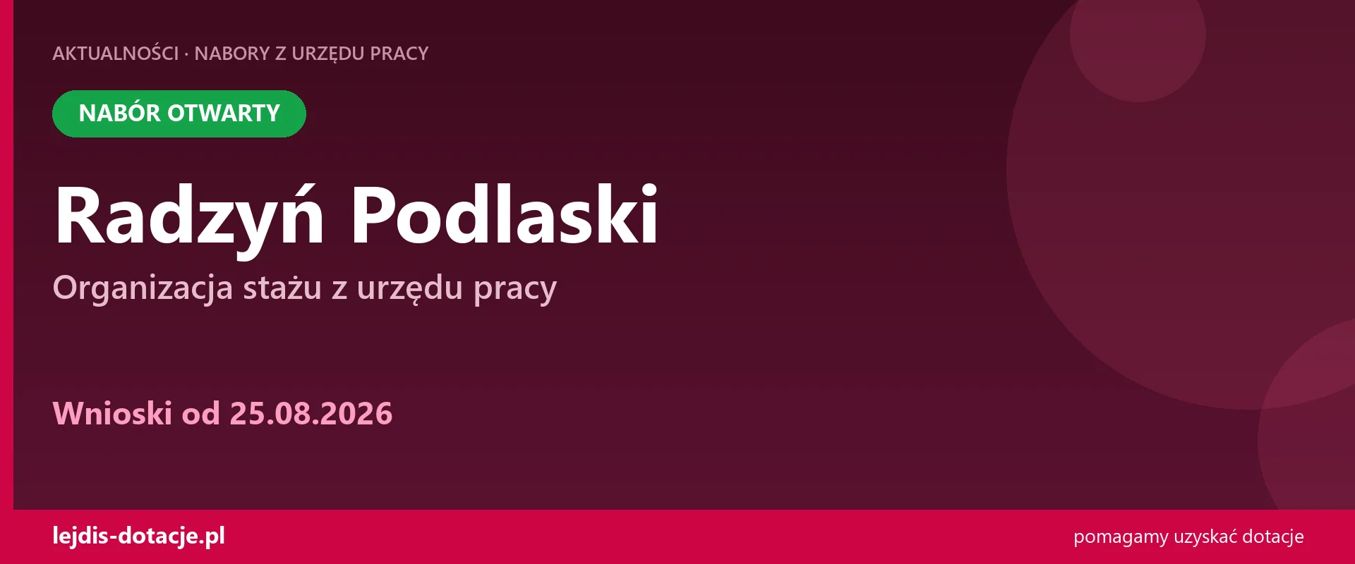 PUP Radzyń Podlaski przyjmuje wnioski — organizacja stażu z urzędu pracy (25 sierpnia 2026)