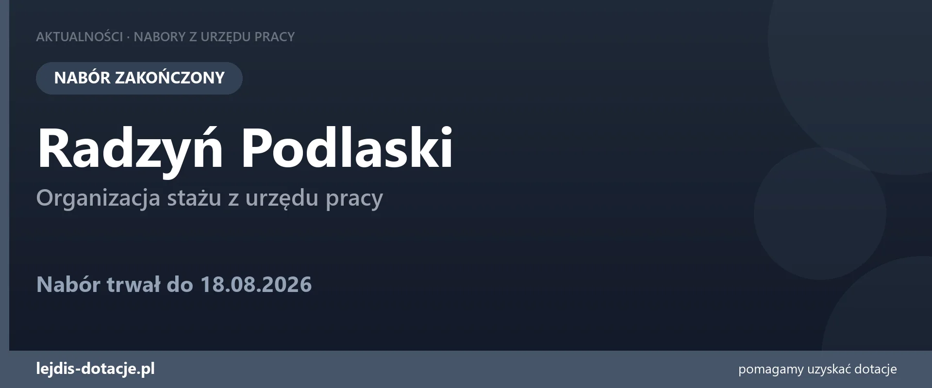 PUP Radzyń Podlaski zakończył nabór — organizacja stażu z urzędu pracy (18 sierpnia 2026)