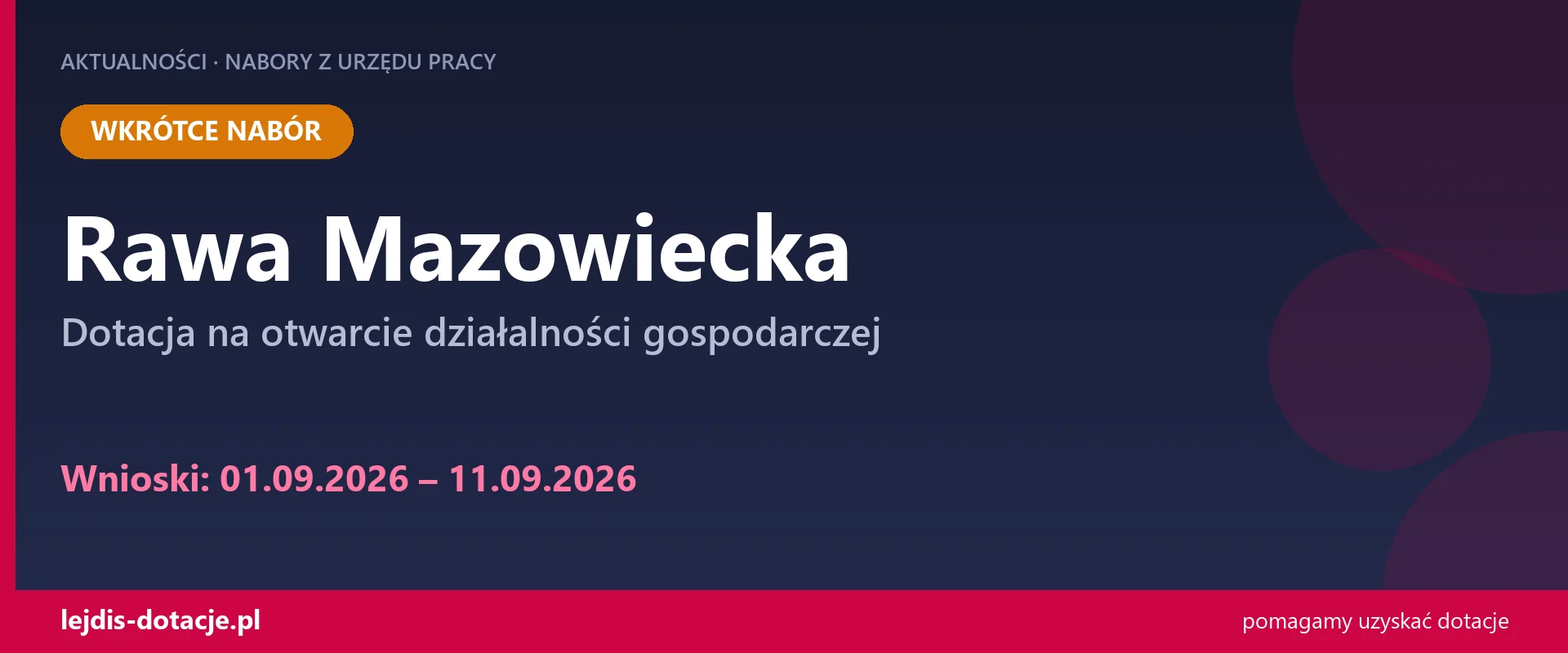 PUP Rawa Mazowiecka ogłasza nabór — dotacja na otwarcie działalności gospodarczej (1 września 2026)