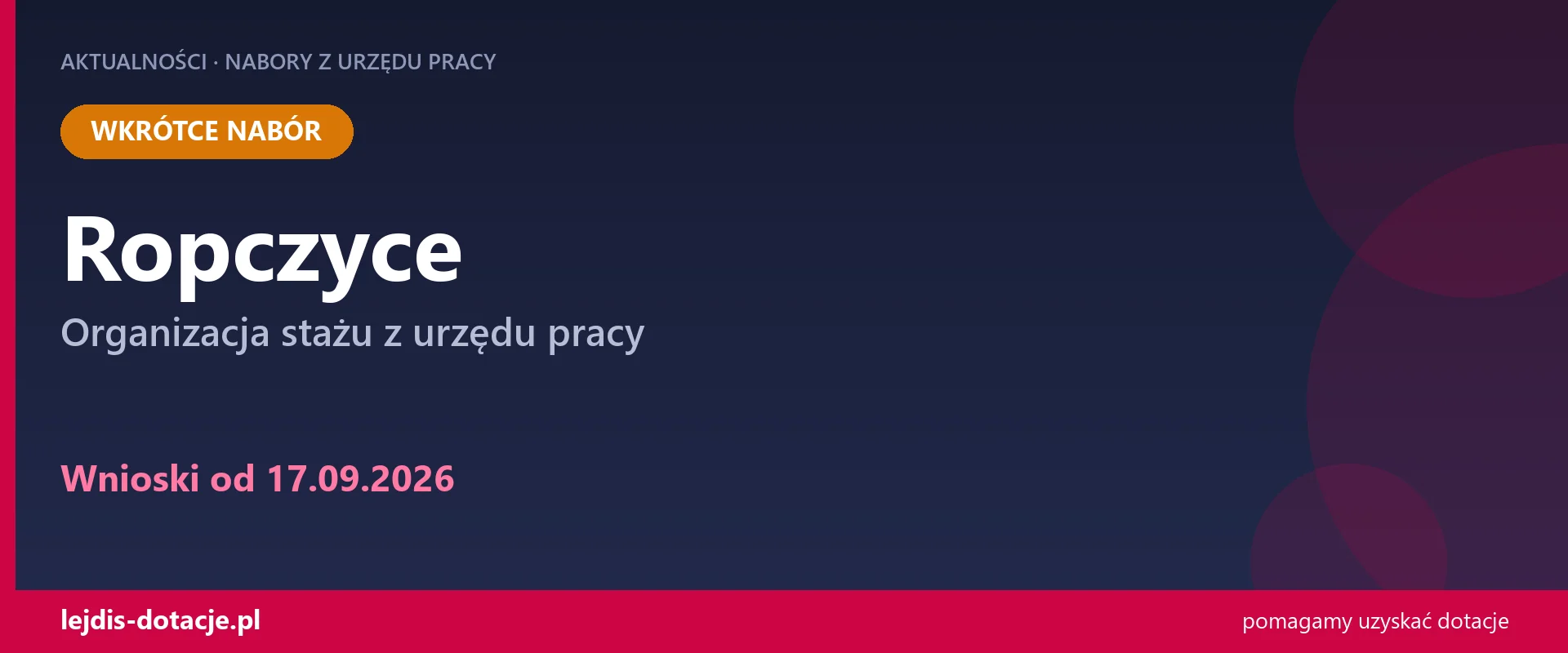 PUP Ropczyce ogłasza nabór — organizacja stażu z urzędu pracy (17 września 2026)