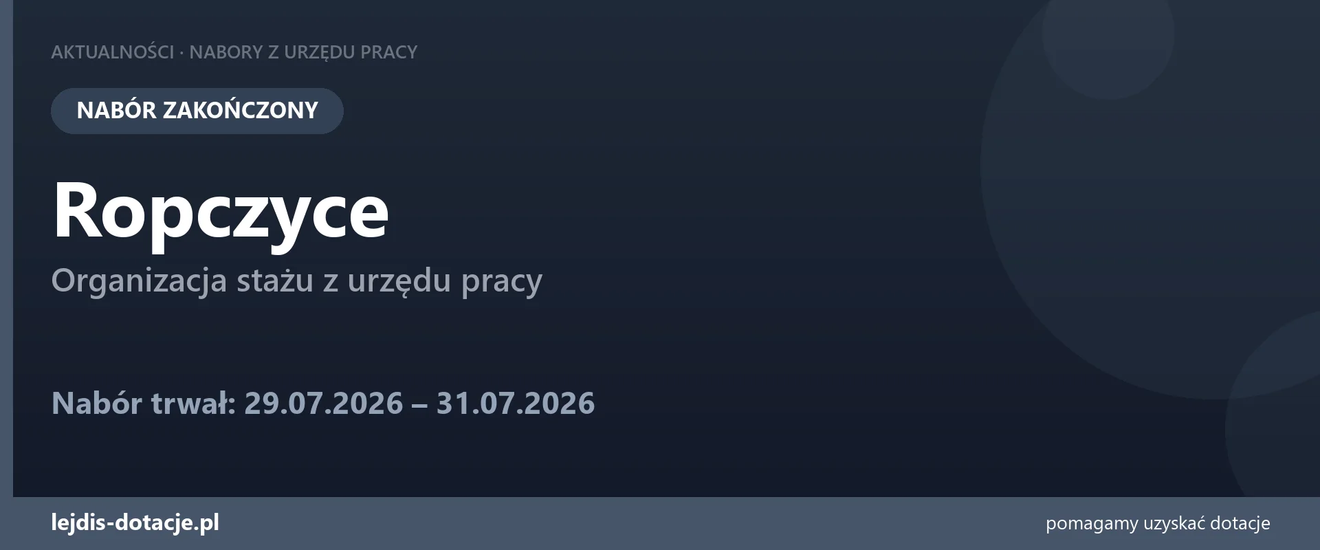 PUP Ropczyce zakończył nabór — organizacja stażu z urzędu pracy (31 lipca 2026)