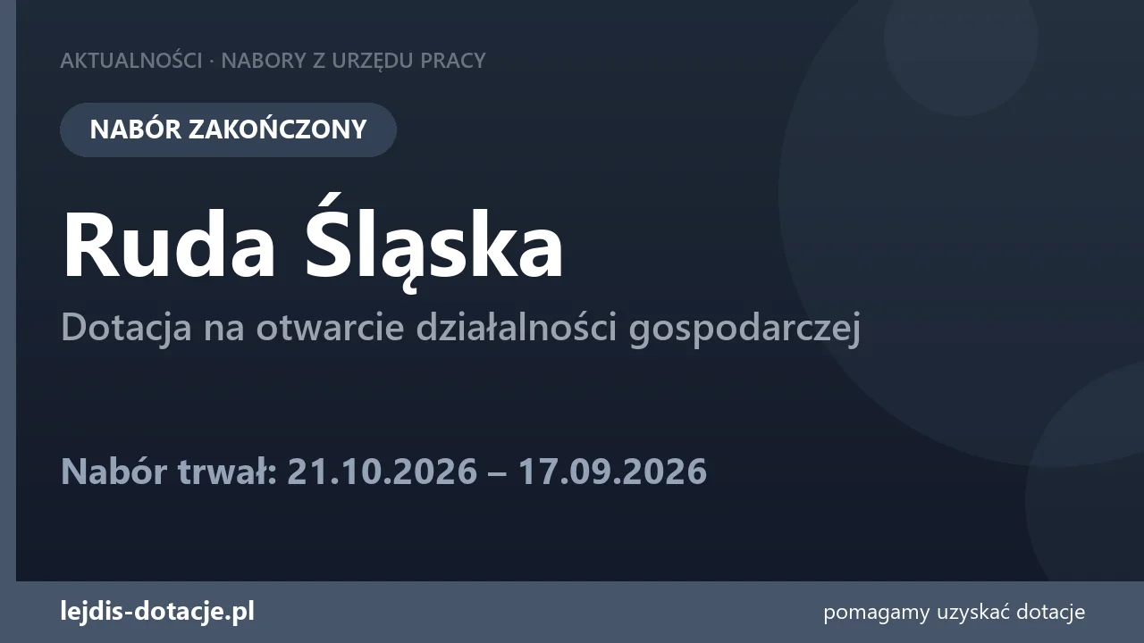 PUP Ruda Śląska zakończył nabór — dotacja na otwarcie działalności gospodarczej (17 września 2026)