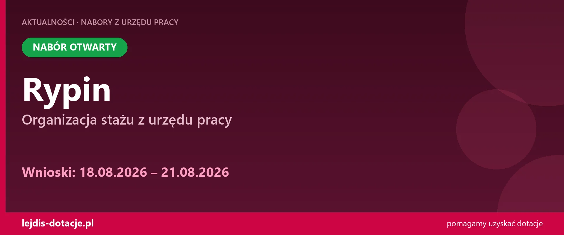 PUP Rypin przyjmuje wnioski — organizacja stażu z urzędu pracy (18 sierpnia 2026)