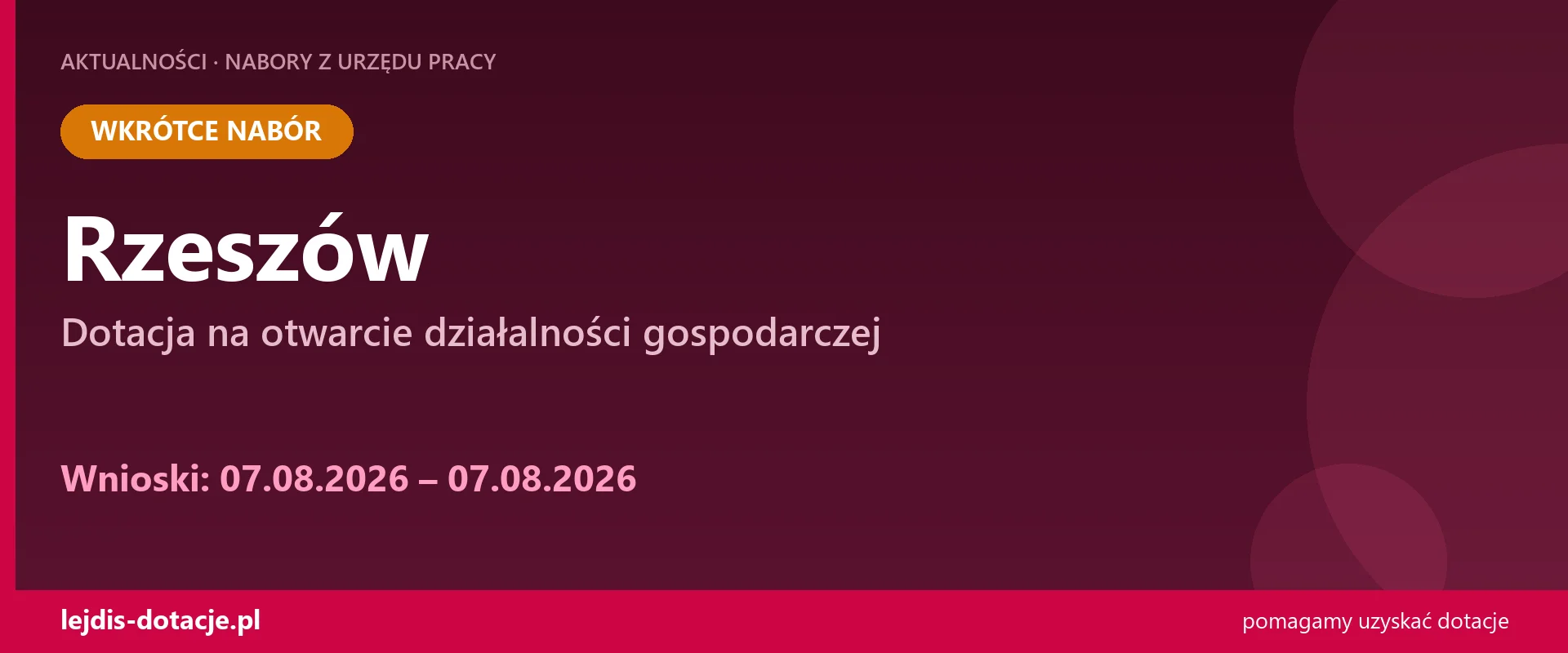 PUP Rzeszów ogłasza nabór — dotacja na otwarcie działalności gospodarczej (7 sierpnia 2026)