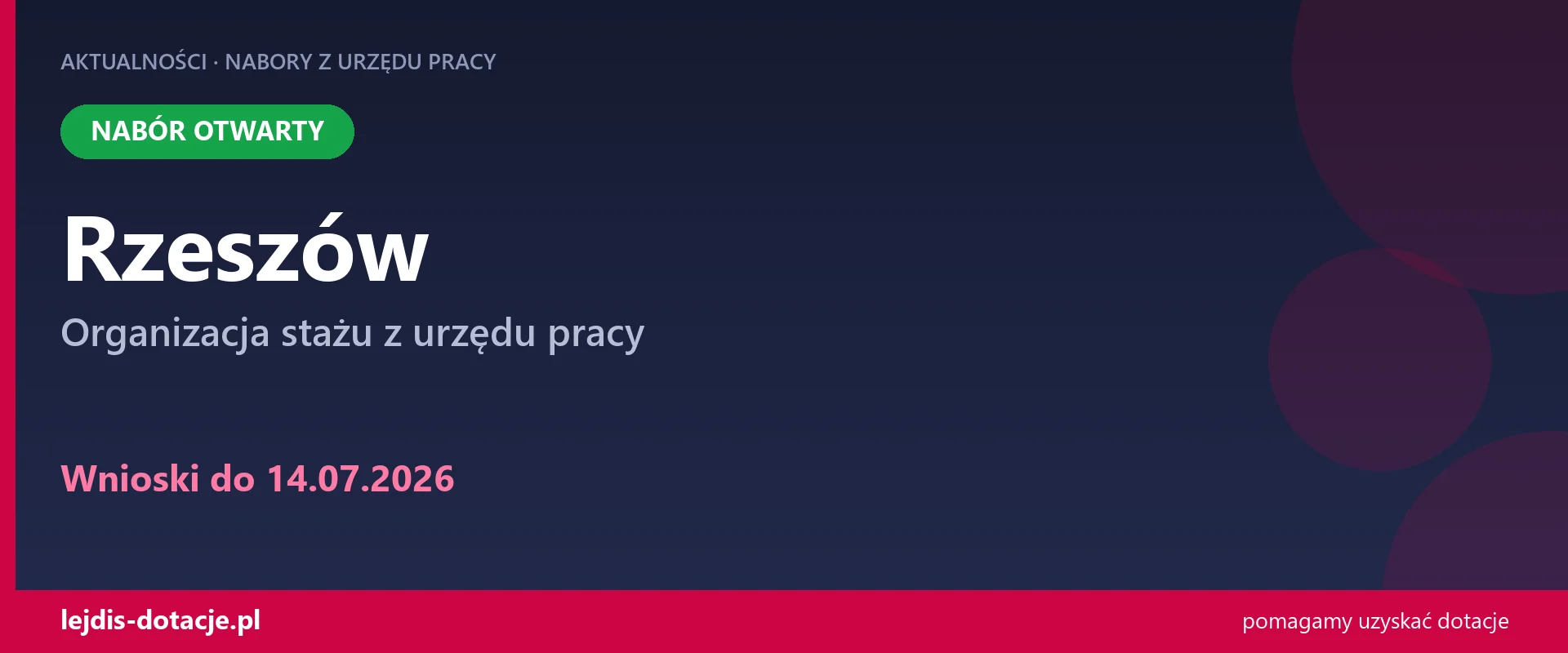 PUP Rzeszów przyjmuje wnioski — organizacja stażu z urzędu pracy (14 lipca 2026)