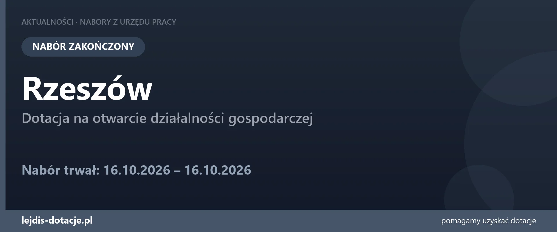 PUP Rzeszów zakończył nabór — dotacja na otwarcie działalności gospodarczej (16 października 2026)