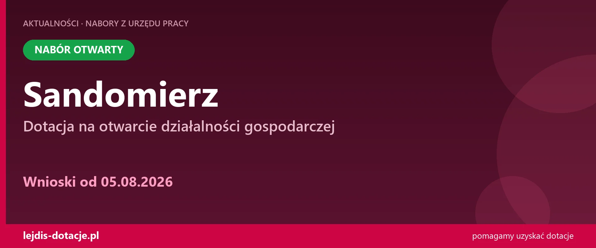 PUP Sandomierz przyjmuje wnioski — dotacja na otwarcie działalności gospodarczej (5 sierpnia 2026)