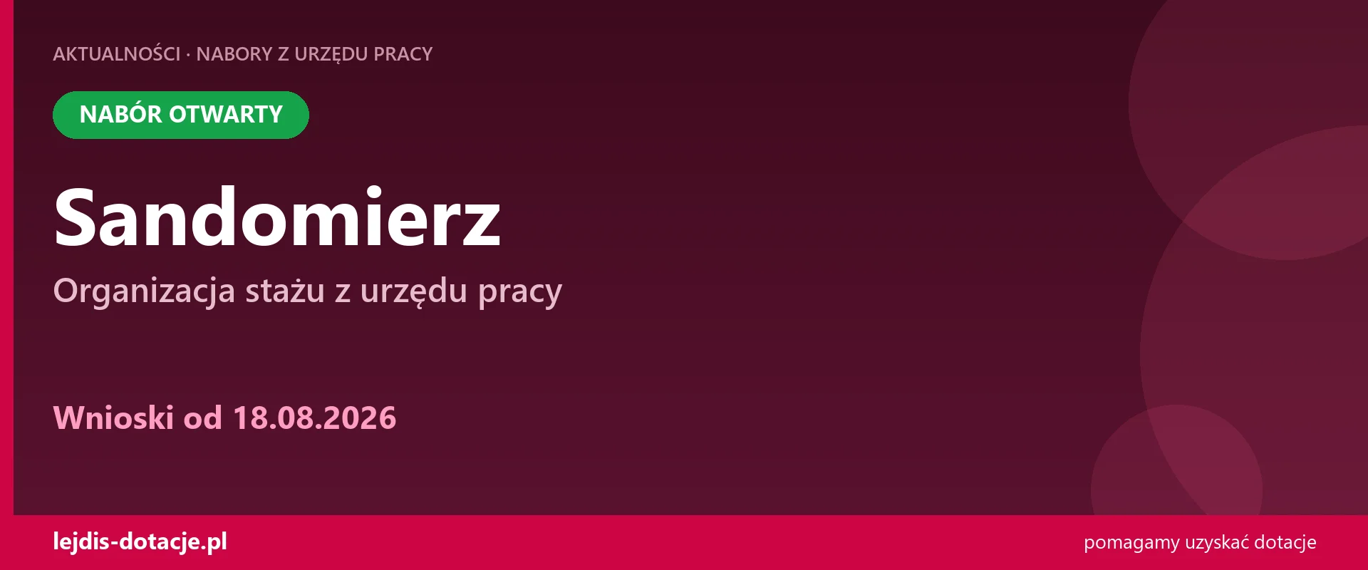 PUP Sandomierz przyjmuje wnioski — organizacja stażu z urzędu pracy (18 sierpnia 2026)