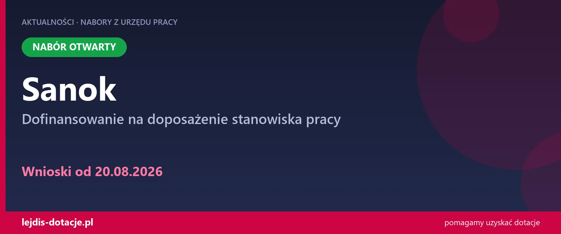 PUP Sanok przyjmuje wnioski — dofinansowanie na doposażenie stanowiska pracy (20 sierpnia 2026)