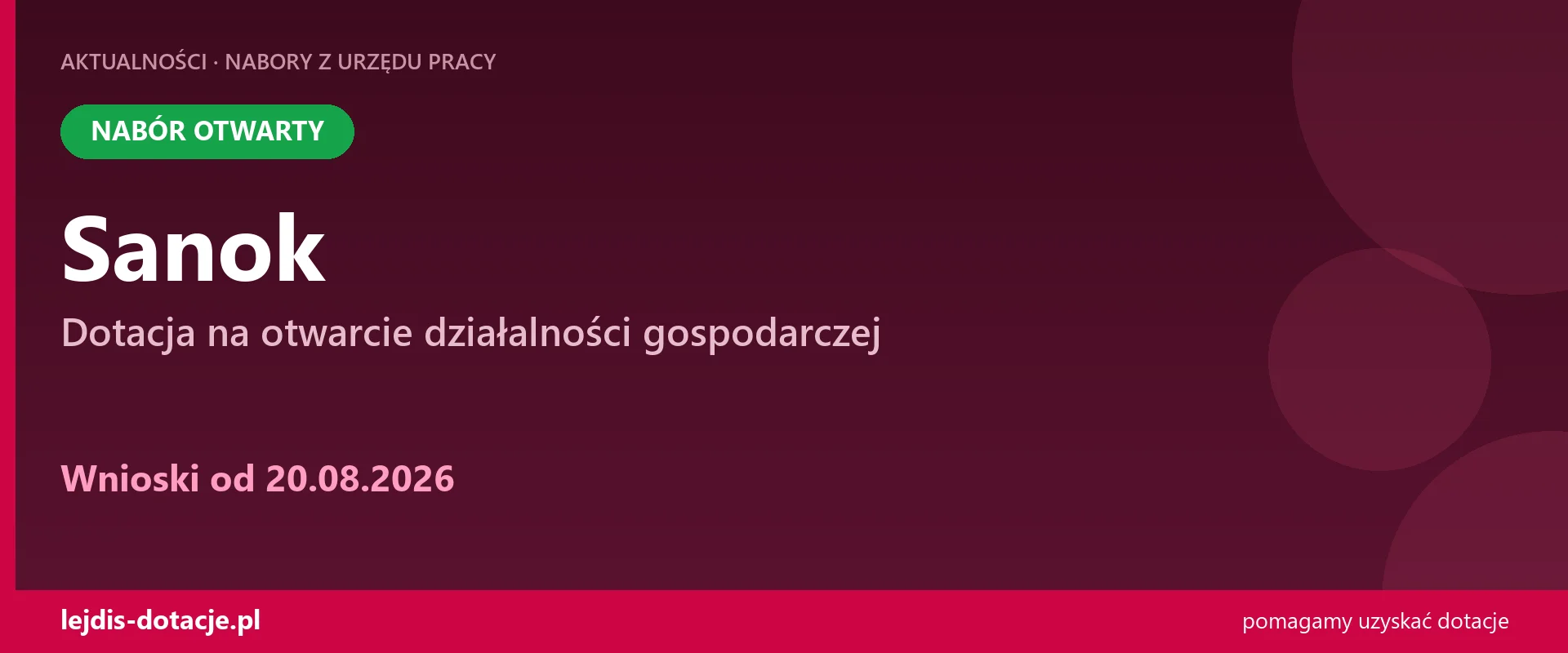 PUP Sanok przyjmuje wnioski — dotacja na otwarcie działalności gospodarczej (20 sierpnia 2026)