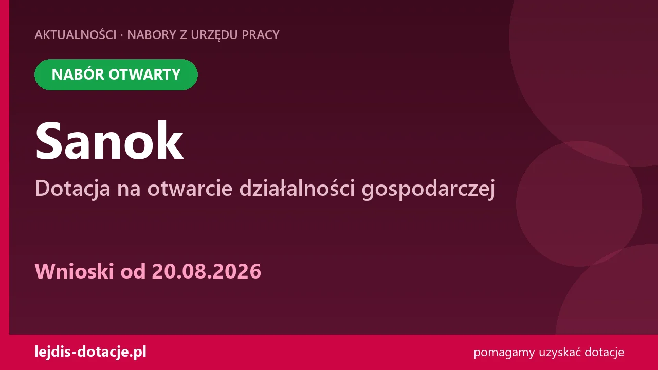 PUP Sanok przyjmuje wnioski — dotacja na otwarcie działalności gospodarczej (20 sierpnia 2026)