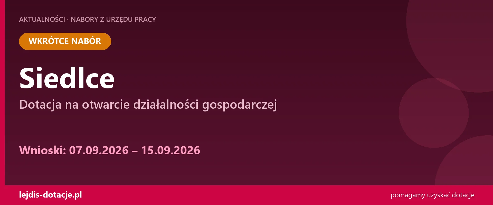 PUP Siedlce ogłasza nabór — dotacja na otwarcie działalności gospodarczej (7 września 2026)