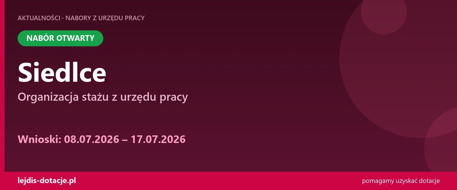 PUP Siedlce przyjmuje wnioski — organizacja stażu z urzędu pracy (8 lipca 2026)