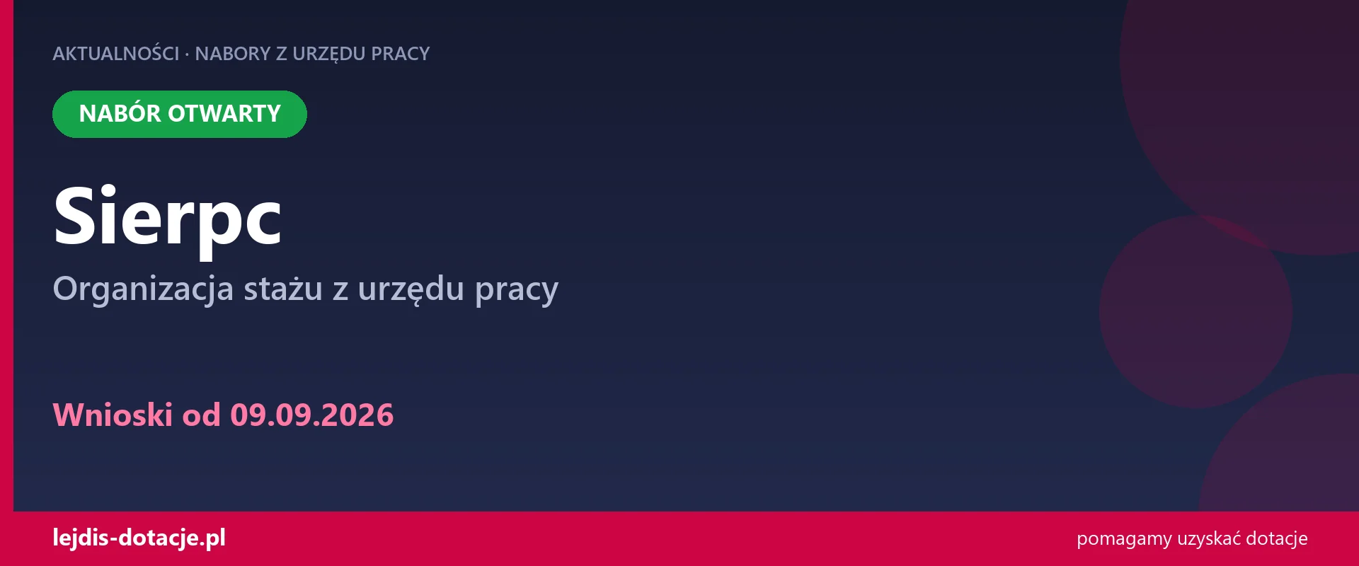 PUP Sierpc przyjmuje wnioski — organizacja stażu z urzędu pracy (9 września 2026)