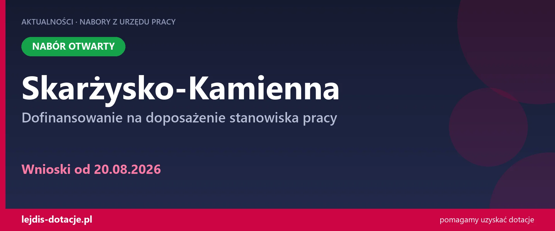 PUP Skarżysko-Kamienna przyjmuje wnioski — dofinansowanie na doposażenie stanowiska pracy (20 sierpnia 2026)