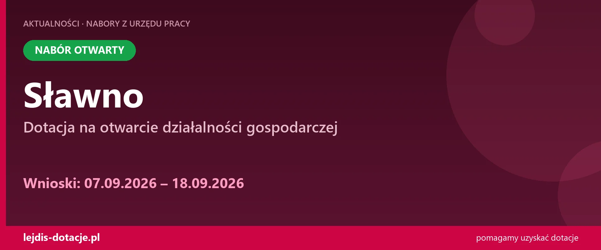 PUP Sławno przyjmuje wnioski — dotacja na otwarcie działalności gospodarczej (7 września 2026)