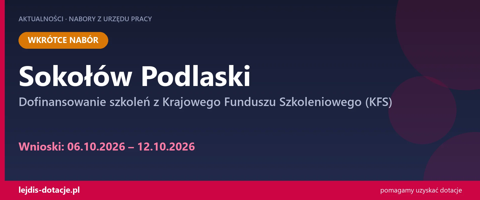 PUP Sokołów Podlaski ogłasza nabór — dofinansowanie szkoleń z Krajowego Funduszu Szkolenio (6 października 2026)