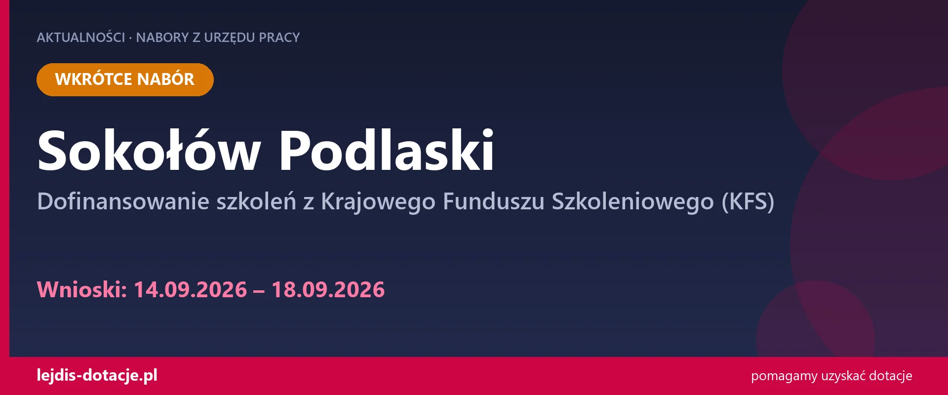PUP Sokołów Podlaski ogłasza nabór — dofinansowanie szkoleń z Krajowego Funduszu Szkolenio (14 września 2026)