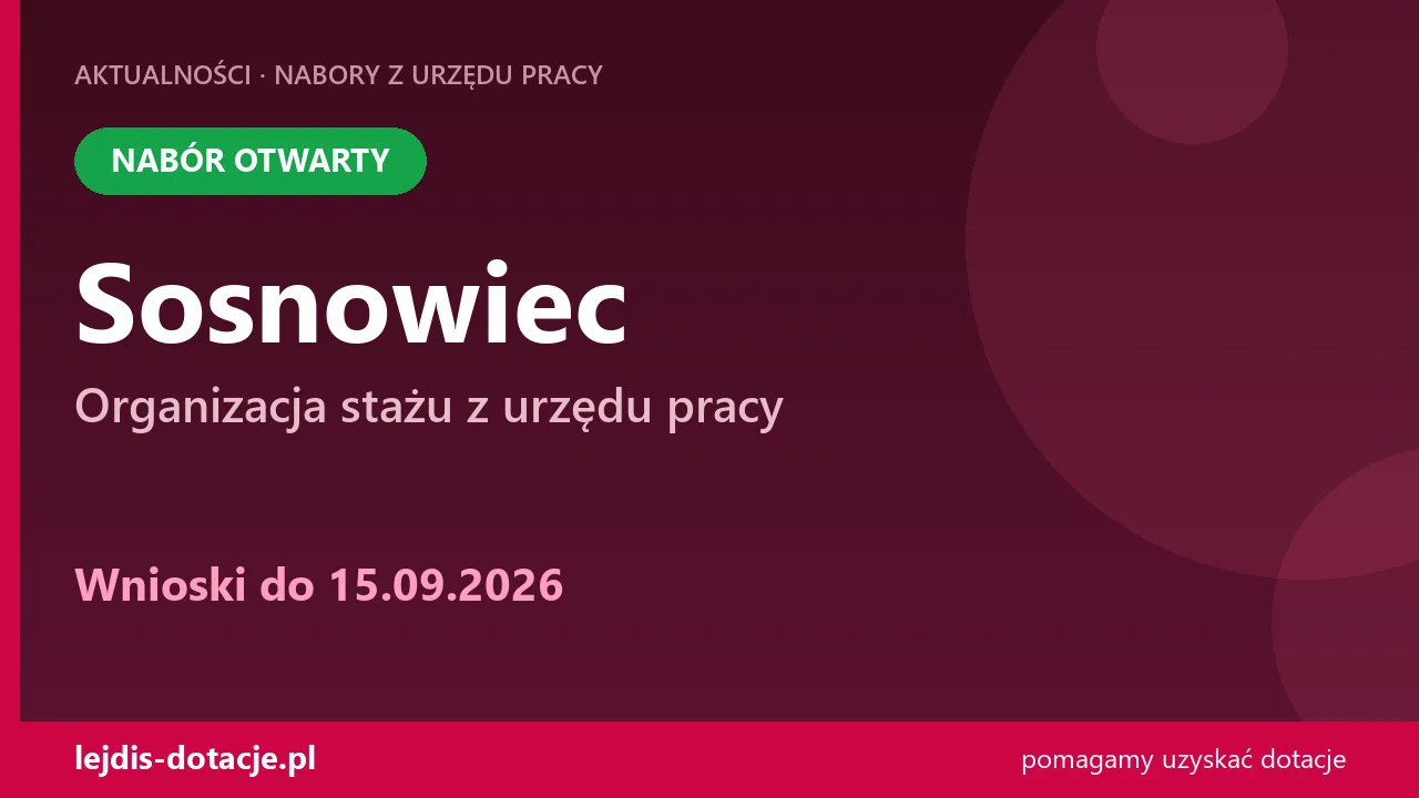 PUP Sosnowiec przyjmuje wnioski — organizacja stażu z urzędu pracy (15 września 2026)