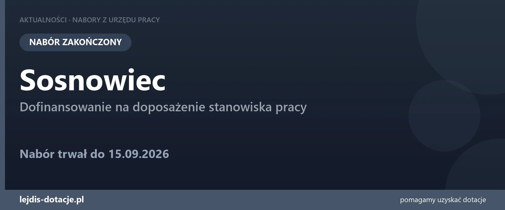 PUP Sosnowiec zakończył nabór — dofinansowanie na doposażenie stanowiska pracy (15 września 2026)