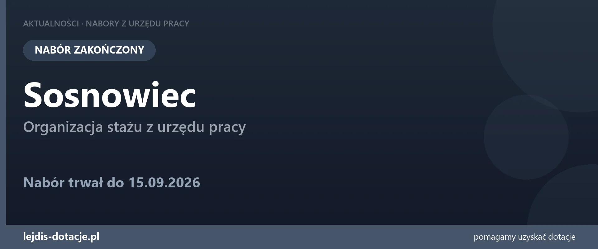 PUP Sosnowiec zakończył nabór — organizacja stażu z urzędu pracy (15 września 2026)