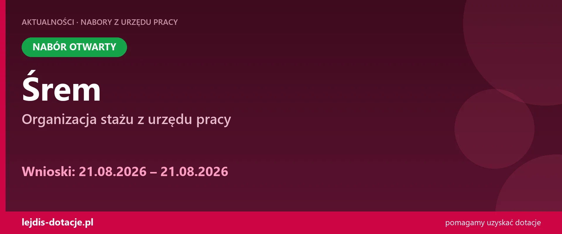 PUP Śrem przyjmuje wnioski — organizacja stażu z urzędu pracy (21 sierpnia 2026)
